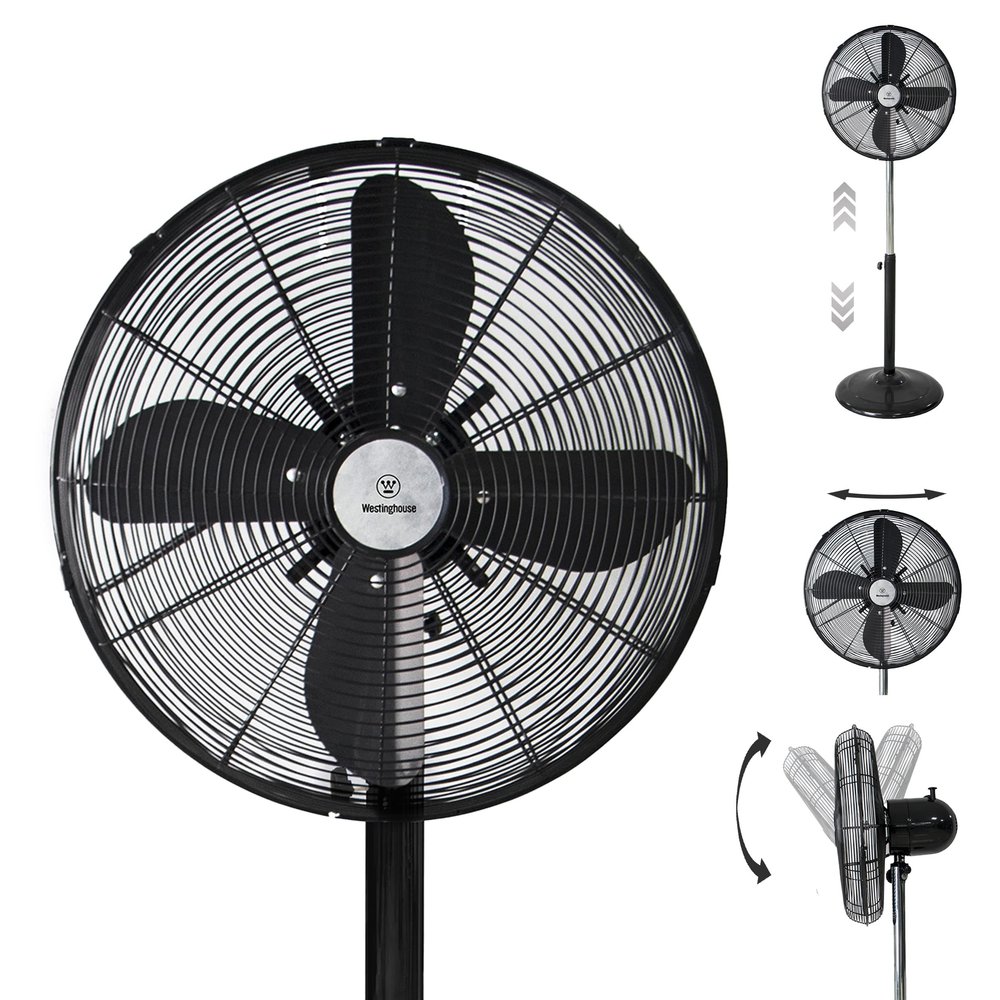 Westinghouse Retro/Vintage Metal Electric Fan 16 Inches With Adjustable Tilt & Base Height Of 37" - 51.5" - 90 Oscillating And 3 Speeds - Ideal For Home, Floor, Room, Bedroom, Black