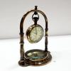 Antique Finish Brass Desk Clock with Base Compass Premium Look Decorative Desktop Clock Display Stand Clock by Ascent Gifts. view 1