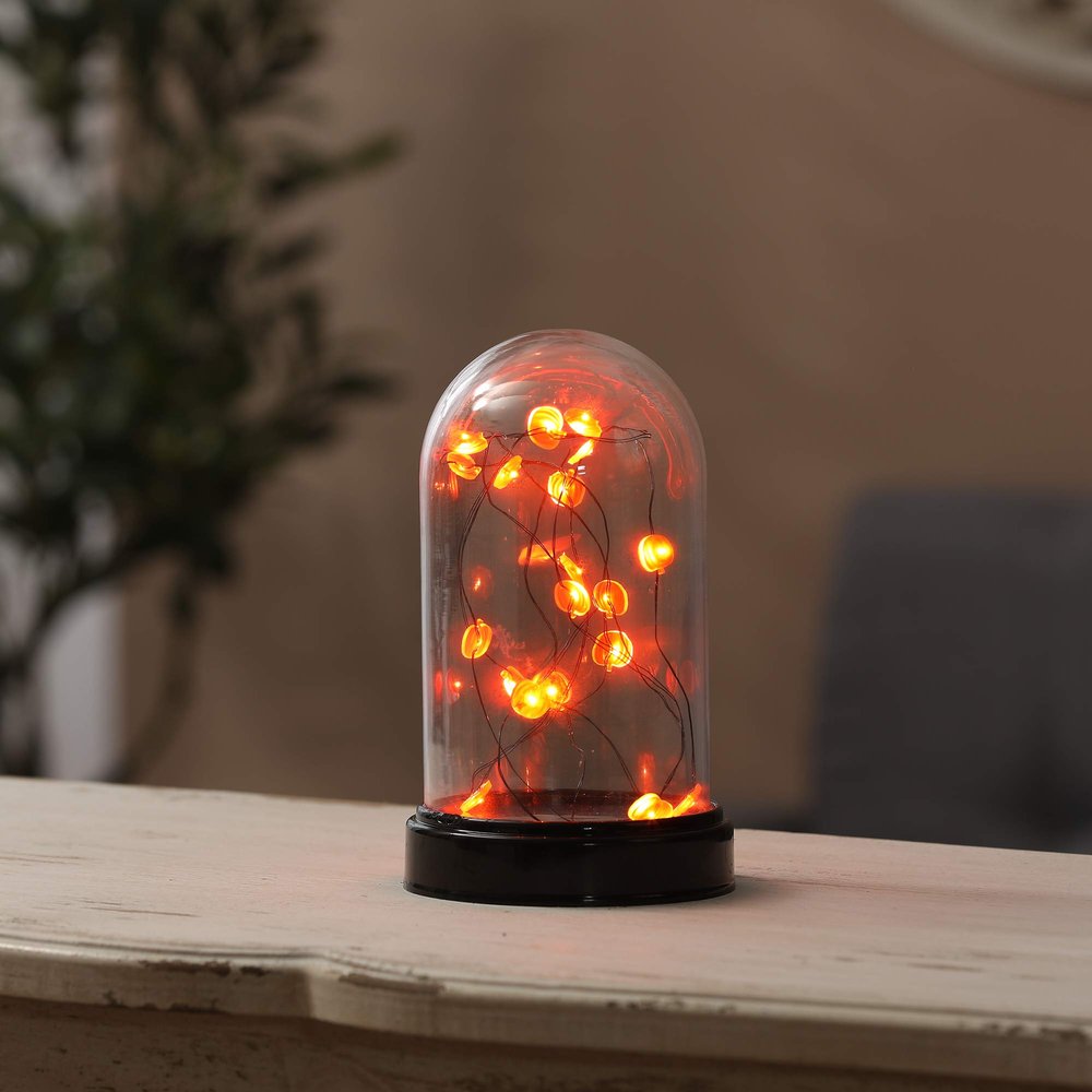 LuxenHome Christmas Table Lantern, 7" Lighted Fall Harvest Glass Dome Decoration, Tabletop Lantern, Holiday Decoration, Christmas Gift
