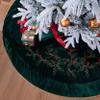 X.Sem Holly Leaf Embroidered Velvet Christmas Tree Skirt with Pleat Velvet Border 50'' (Dark Green, 50 inch) view 4