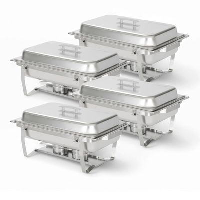 Alpha Living 4 Pack Chafing Dish Full Set  Stainless Steel Catering Chafer with Lids, Pans & Fuel Holders  Buffet Food Warmers for Parties, Events & Weddings  Alpine Gray Handles