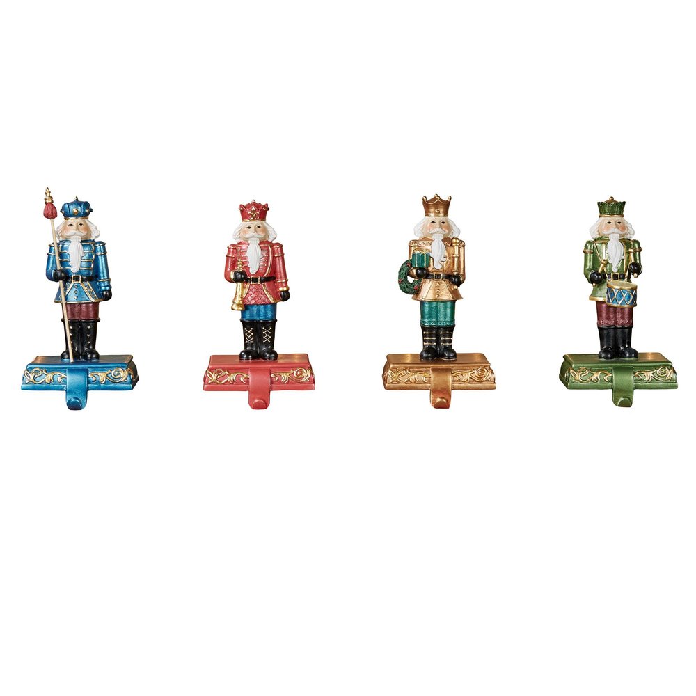 Nutcracker Stocking Holders | Set of 4 | 8 Inches High | Christmas Decorations for Mantel