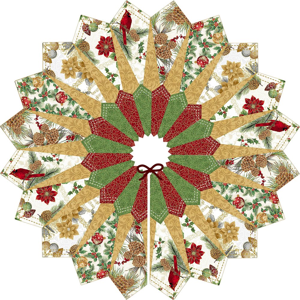 Hoffman California Hoffman Metallic Dresden Tree Skirt Kit, Natural Yard