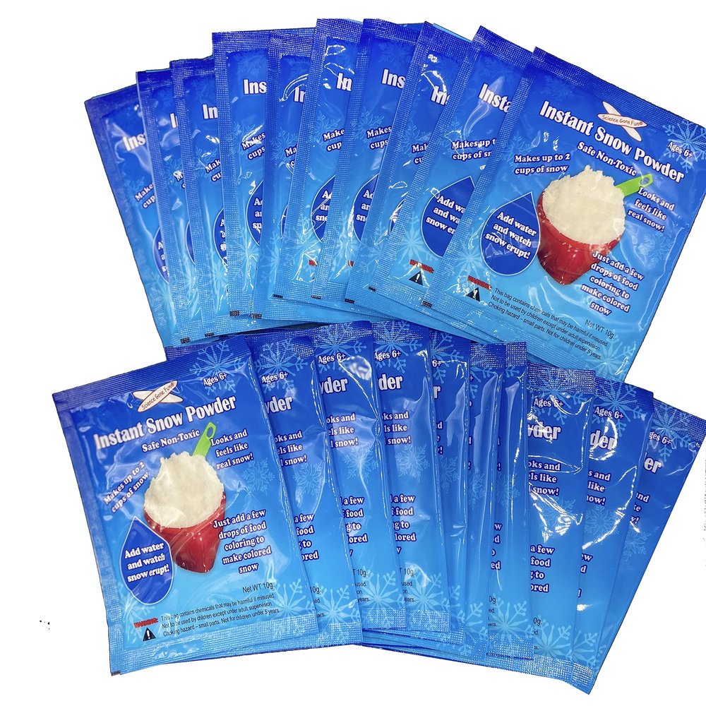 20 Individually Wrapped 10g. Packs of Instant Snow Powder Can Makes Add Water to Make 80 Cupr of Fake Snow, Artificial Snow