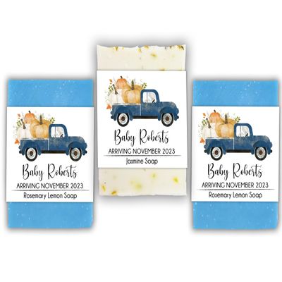 Blue Pumpkin Truck Baby Shower Favors, Choose Quantity and Soap Color, Soap Favors for Baby Shower