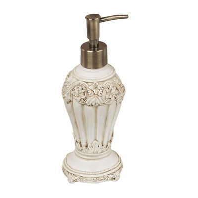 Touch of Class Flowering Medallion Lotion Soap Dispenser - Resin - Antique Ivory - Painted by Hand Container for Bathroom, En Suite, Kitchen Counter - Functional Accessory