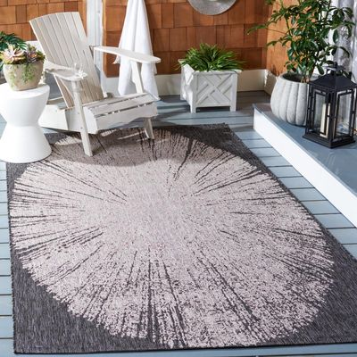 SAFAVIEH Washable Rug Outdoor Courtyard Collection - 4' x 5'7", Beige & Black, Non-Shedding & Easy Cleaning, Ideal for Patio, Backyard, Mudroom (CY8893-36621)