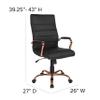 Merrick Lane Milano Contemporary High-Back Black Faux Leather Home Office Chair with Padded Rose Gold Arms view 2