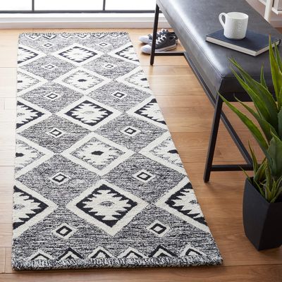 SAFAVIEH Aspen Collection Runner Rug - 2'3" x 9', Black & Ivory, Handmade Moroccan Boho Wool, Ideal for High Traffic Areas in Living Room, Bedroom (APN814Z)