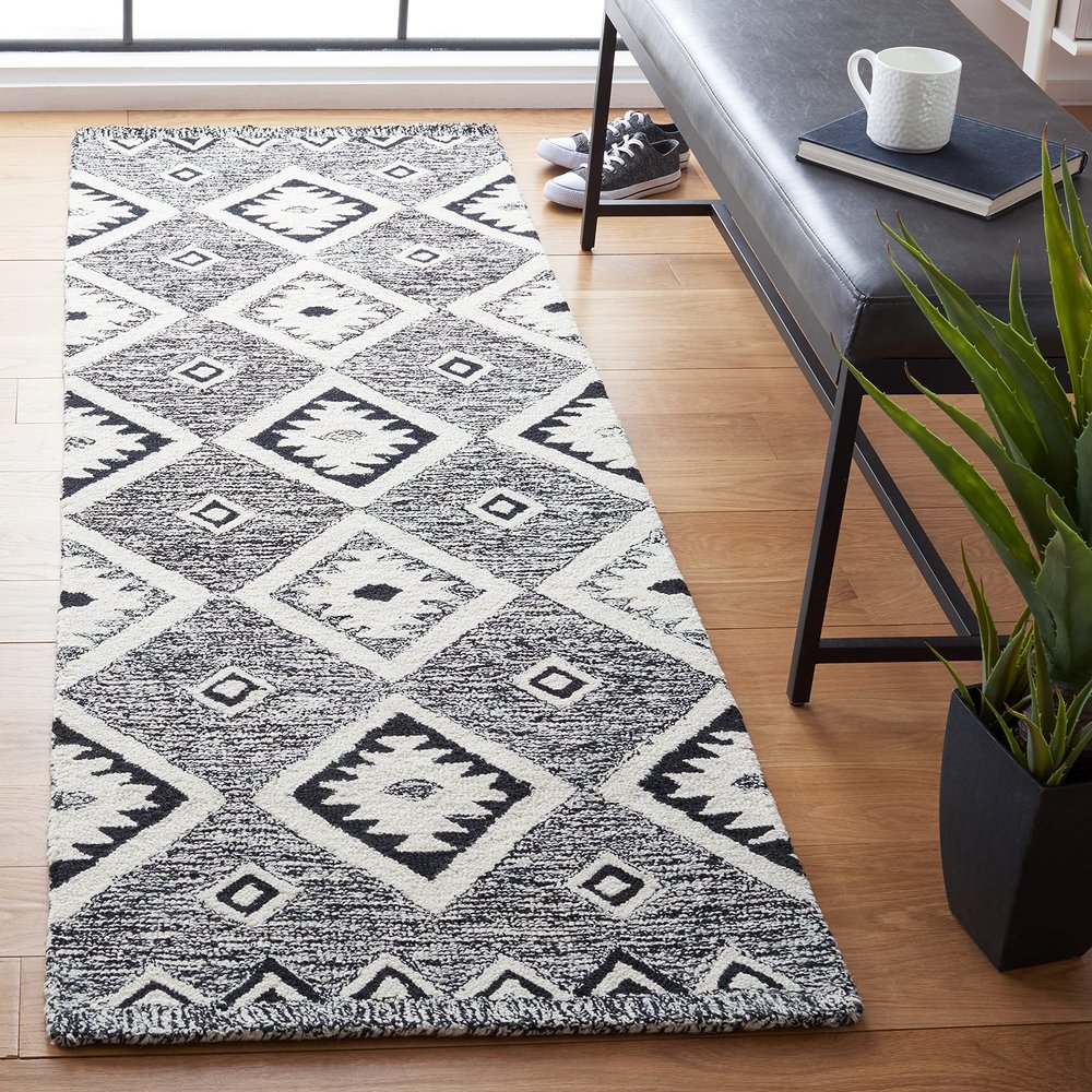 SAFAVIEH Aspen Collection Runner Rug - 2'3" x 9', Black & Ivory, Handmade Moroccan Boho Wool, Ideal for High Traffic Areas in Living Room, Bedroom (APN814Z)