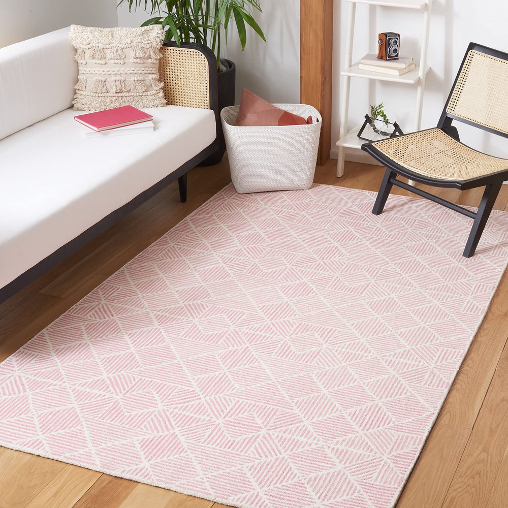 SAFAVIEH Abstract Collection Accent Rug - 3' x 5', Pink & Ivory, Handmade Wool, Ideal for High Traffic Areas in Entryway, Living Room, Bedroom (ABT763U)