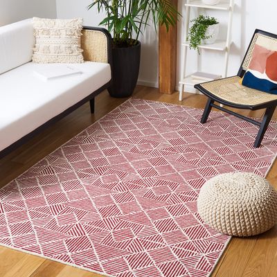 SAFAVIEH Abstract Collection Accent Rug - 3' x 5', Red & Ivory, Handmade Wool, Ideal for High Traffic Areas in Entryway, Living Room, Bedroom (ABT763Q)