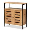 Baxton Studio Vander Modern and Contemporary Oak Brown Finished Wood and Black Metal 2-Door Shoe Cabinet view 1