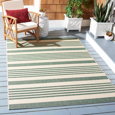 SAFAVIEH Courtyard Collection 2'7" x 5' Beige/Dark Green CY6062 Stripe Indoor/ Outside Waterproof Easy cleansingPatio Backyard Mudroom Area Mat