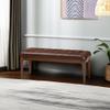 Baxton Studio Walsh Mid-Century Modern Dark Brown Faux Leather Upholstered and Walnut Brown Finished Wood Dining Bench view 2