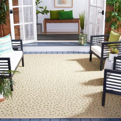 SAFAVIEH Washable Rug Outdoor Courtyard Collection - 8' x 10', Beige & Green, Non-Shedding & Easy Cleaning, Ideal for Patio, Backyard, Mudroom, Dining Space (CY6104-45312)