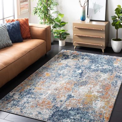 SAFAVIEH Aston Collection Accent Rug - 4' x 6', Navy & Gold, Modern Abstract Design, Non-Shedding & Easy Care, Ideal for High Traffic Areas in Entryway, Living Room, Bedroom (ASN710L)