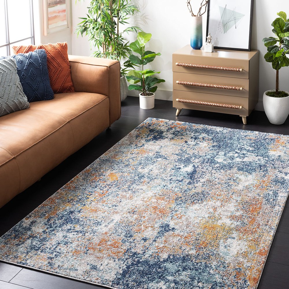 SAFAVIEH Aston Collection Accent Rug - 4' x 6', Navy & Gold, Modern Abstract Design, Non-Shedding & Easy Care, Ideal for High Traffic Areas in Entryway, Living Room, Bedroom (ASN710L)