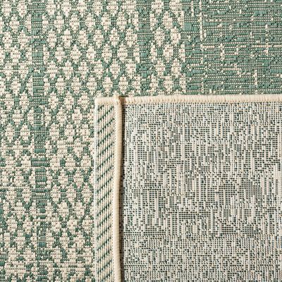 SAFAVIEH Washable Rug Outdoor Courtyard Collection - 6'7" Square, Beige & Dark Green, Non-Shedding & Easy Cleaning, Ideal for Patio, Backyard, Mudroom (CY6736-32212)