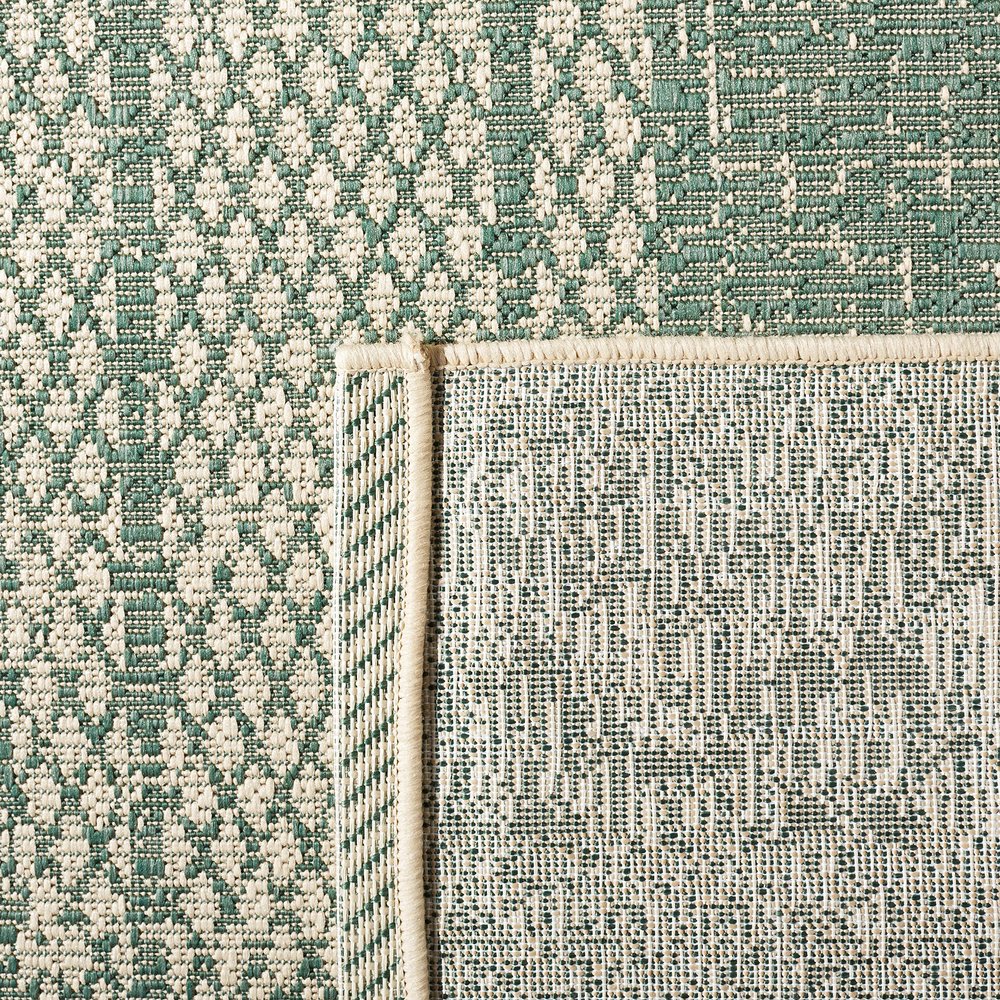SAFAVIEH Washable Rug Outdoor Courtyard Collection - 6'7" Square, Beige & Dark Green, Non-Shedding & Easy Cleaning, Ideal for Patio, Backyard, Mudroom (CY6736-32212)