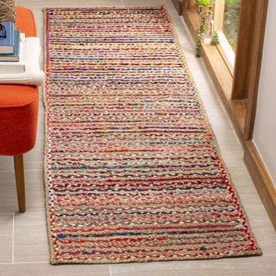 SAFAVIEH Cape Cod Collection 2'3" x 10' Natural/Multi CAP251A Handmade Boho Braided Jute Entryway Foyer Living Room Kitchen Runner Rug