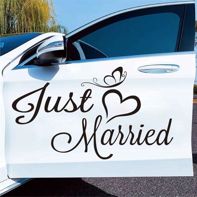 Just Married Wedding Decoration Vinyl Wedding Stickers Waterproof Honeymoon Decal Removable Window Banner Decoration ZA107 (Black)