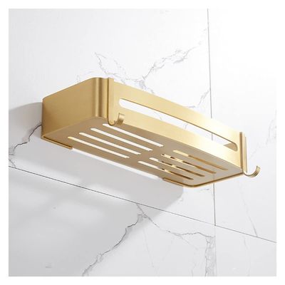 ZTBH Bathroom Divider Corner Shelf, Wall Mounted Soap Dish Bath Shower Shelf, Bath Holder, Square Bathroom Shelf Bathroom Hardware Sets (Color : Brushed Gold 6)