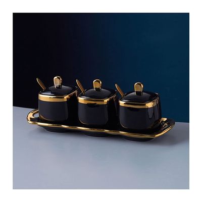 Storage Jars Spice Containers Set with Lids Ceramic Seasoning Box with Spoon Lid Seasoning Box Gold-painted Spice Bottle Red Seasoning Bottle Kitchen Spice Box 3 Pieces Condiment Jar Spice Container