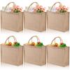 DEAYOU 6 Pack Large Jute Burlap Tote Bag, Jute Beach Bag with Laminated Interior, Burlap Gift Tote with Handle, Reusable Lined Market Grocery Shopping Bag for DIY, Wedding,15.4''x12.2''x5.9'' view 4