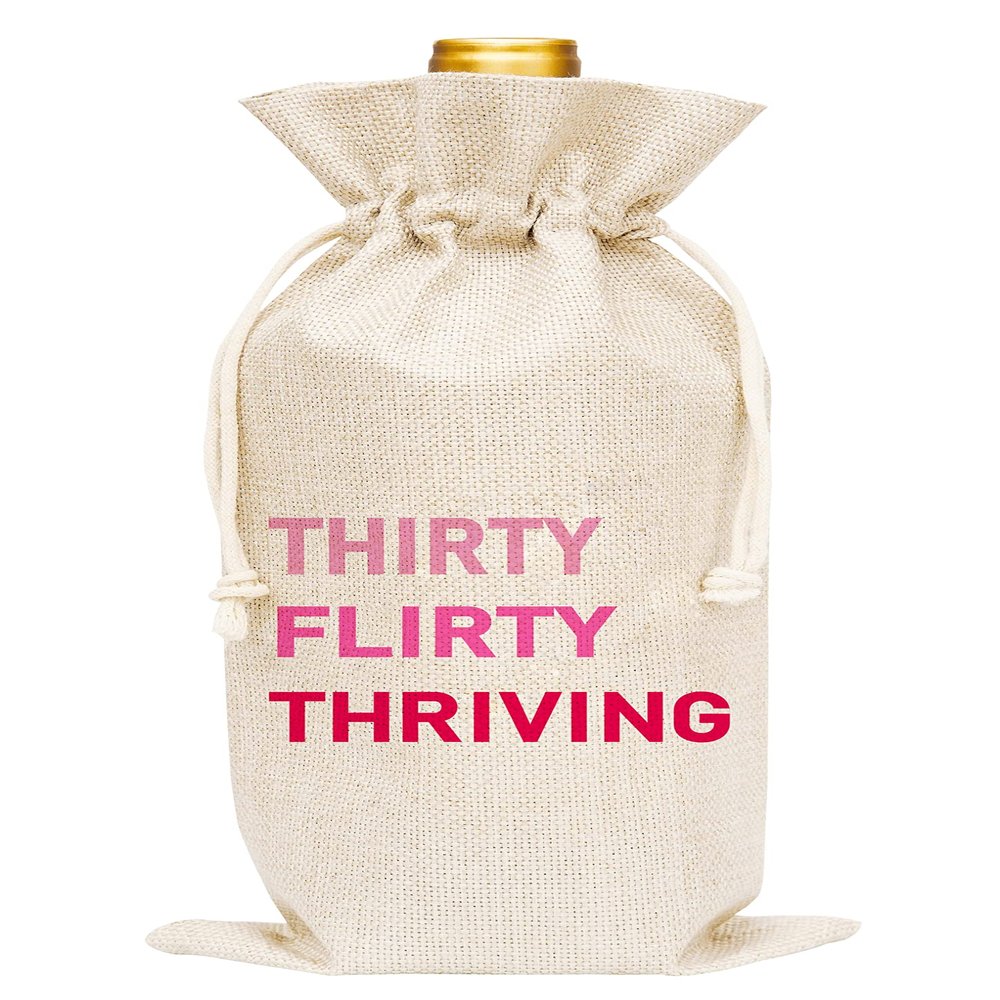 Huastatewolf 30th Birthday Wine Gift Bags, Burlap Champagne Bottle Cover Bag For Women, Celebrate Birthday, Party Favor, Supplies, 1 Pc Wine Bag (A27)