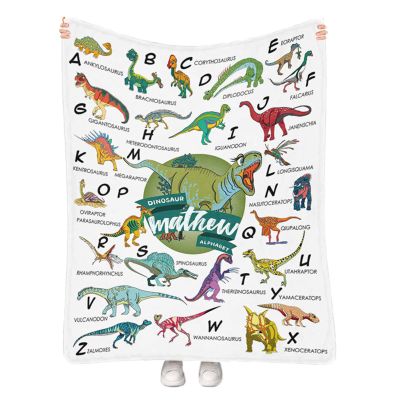 Personalized Dinosaur Blanket, Custom Name Baby Blanket for Boys and Girls, Plush Fleece Throw Blanket for Kids Toddlers, Customized Jurrassic Dino Gifts for Birthday, Bed Sofa Room Decor 40"x50"