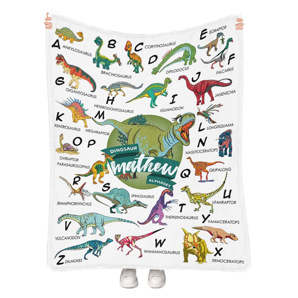 Personalized Dinosaur Blanket, Custom Name Baby Blanket for Boys and Girls, Plush Fleece Throw Blanket for Kids Toddlers, Customized Jurrassic Dino Gifts for Birthday, Bed Sofa Room Decor 40"x50"