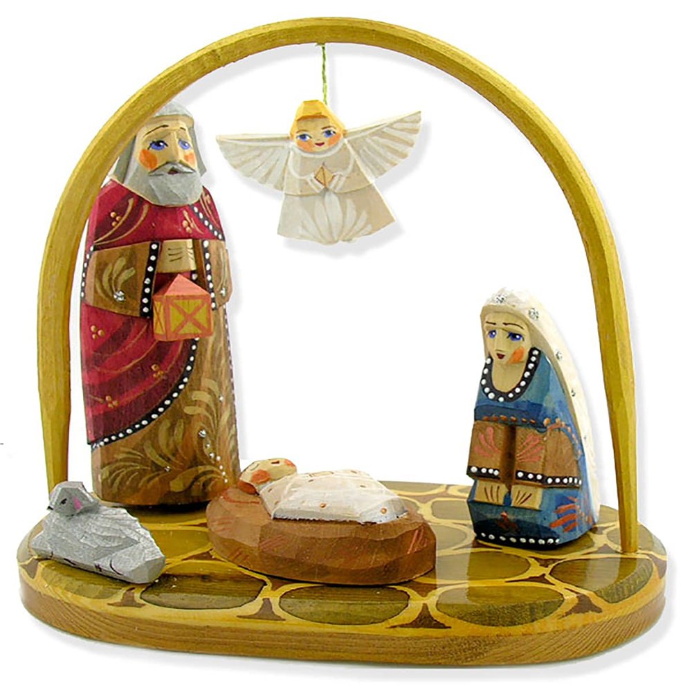 Needzo Nativity Set Scene Russian Wooden Hand Carved Hand Painted Christmas Decoration Gift 6 1/2 Inch