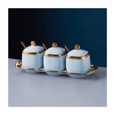 Storage Jars Spice Containers Set with Lids Ceramic Seasoning Box with Spoon Lid Seasoning Box Gold-painted Spice Bottle Red Seasoning Bottle Kitchen Spice Box 3 Pieces Condiment Jar Spice Container