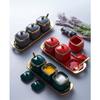 Storage Jars Spice Containers Set with Lids Ceramic Seasoning Box with Spoon Lid Seasoning Box Gold-painted Spice Bottle Red Seasoning Bottle Kitchen Spice Box 3 Pieces Condiment Jar Spice Container view 3