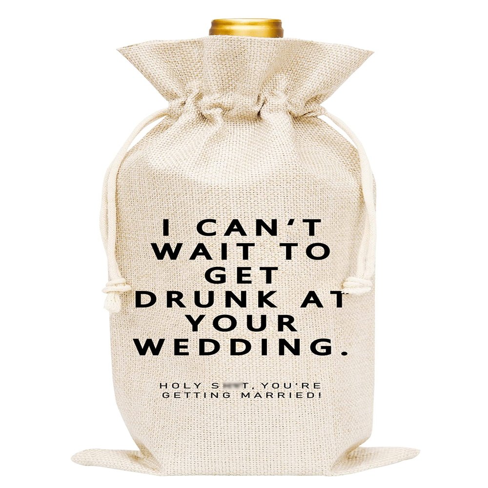 Huastatewolf Engagement Gift Wine Bags, Burlap Champagne Bottle Cover Bag For Bridal Shower, Wedding, Bride, Groom, Bridesmaid, Bachelorette Party Favor, 1 Pc Wine Bag (A30)
