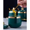 Storage Jars Spice Containers Set with Lids Ceramic Seasoning Box with Spoon Lid Seasoning Box Gold-painted Spice Bottle Red Seasoning Bottle Kitchen Spice Box 3 Pieces Condiment Jar Spice Container view 4