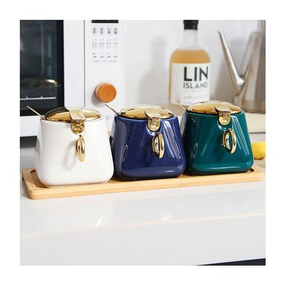 Storage Jars Spice Containers Set with Lids Spice Box with Spoon Cover Seasoning Bowl Ceramic Seasoning Box Restaurant Spice Box 3 Pieces Condiment Jar Spice Container (Color : A)