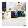 Storage Jars Spice Containers Set with Lids Spice Box with Spoon Cover Seasoning Bowl Ceramic Seasoning Box Restaurant Spice Box 3 Pieces Condiment Jar Spice Container (Color : A) view 1