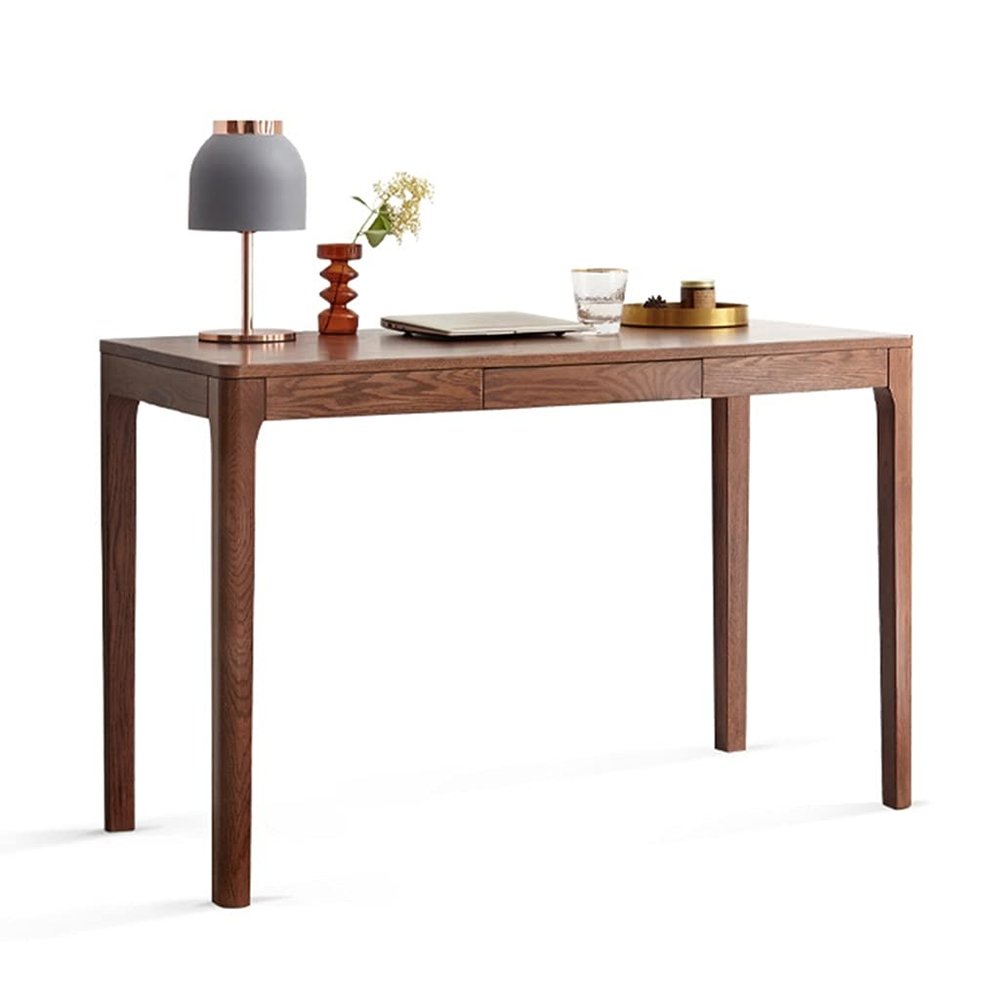 Computer Desk Walnut Computer Desk, Simple Notebook Learning Workbench with Drawers, Small Office Solid Wood Table (Size : 120x56x75cm)