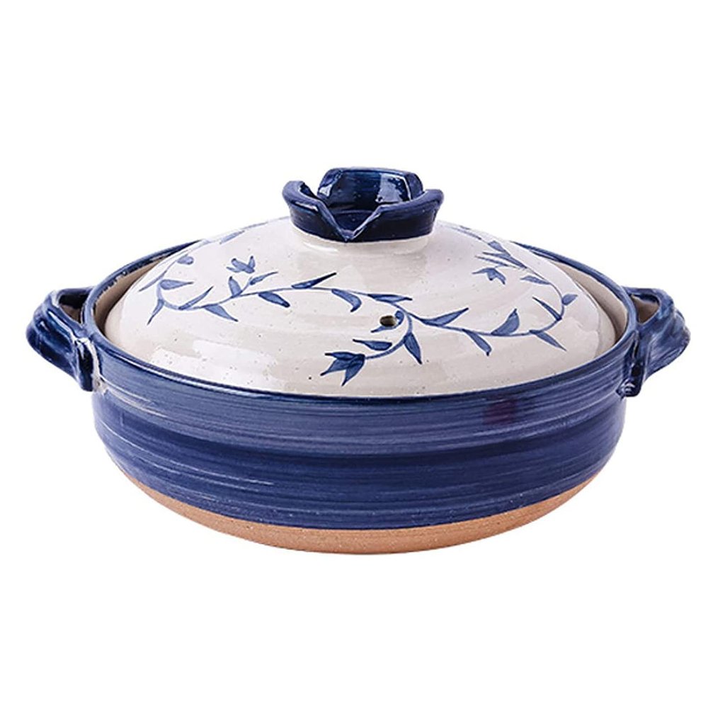 AETVRNI Japanese Donabe Ceramic Hot Pot Casserole Earthenware Clay Pot Serves 4-6 People Ceramic Cooking Pot, Clay Pot Cooking, Earthenware Pot, Casserole,Blue