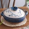 AETVRNI Japanese Donabe Ceramic Hot Pot Casserole Earthenware Clay Pot Serves 4-6 People Ceramic Cooking Pot, Clay Pot Cooking, Earthenware Pot, Casserole,Blue view 3
