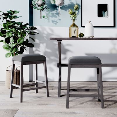 XIONGGG Counter Height Bistro DIng Set - 2 Padded Seat Stools, Farmhouse Rustic Wooden Kitchen Table Set for Home or Hotel DIng Room, Kitchen or Bar (Gray + 2 stools), 54x24x36inch(LXWXH)