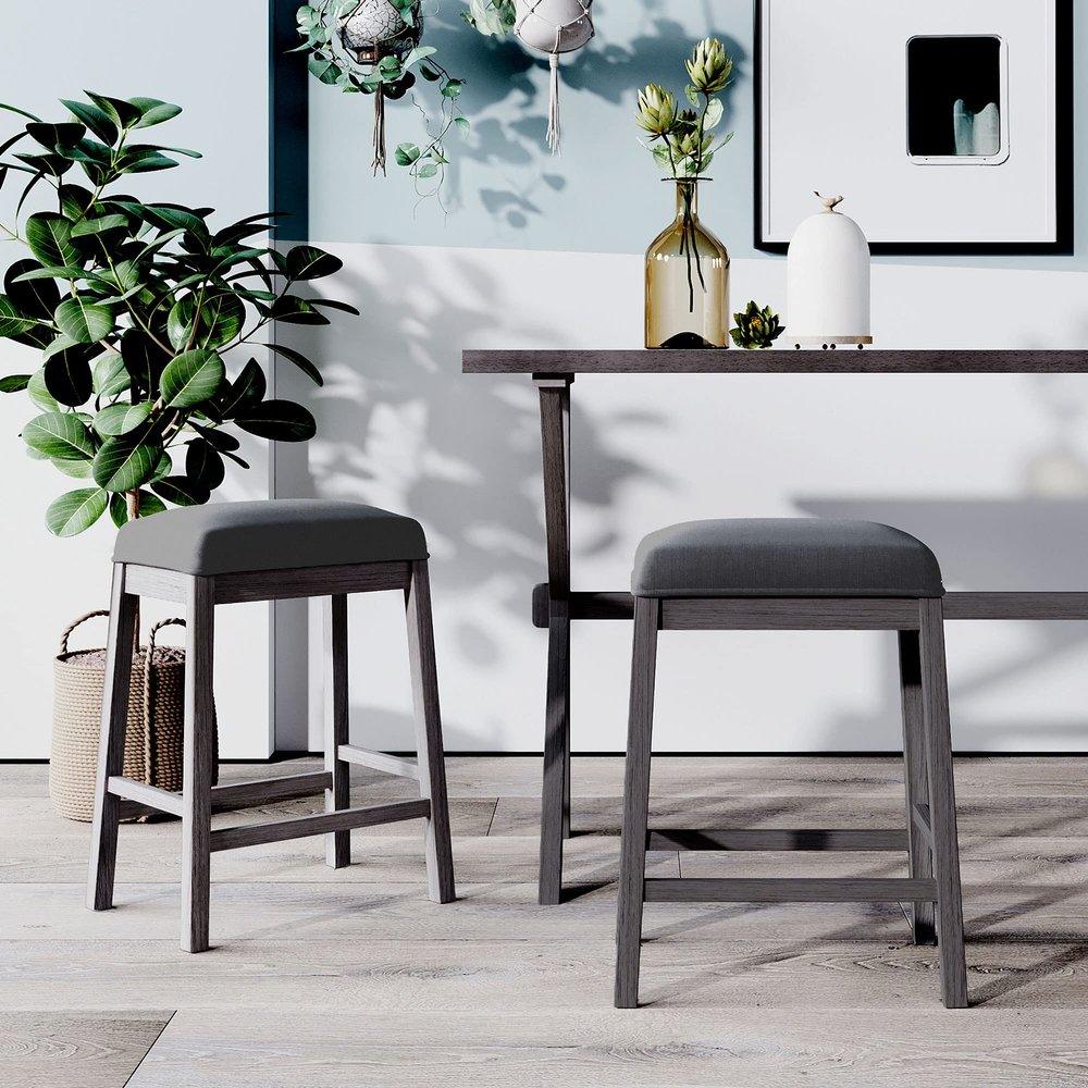 XIONGGG Counter Height Bistro DIng Set - 2 Padded Seat Stools, Farmhouse Rustic Wooden Kitchen Table Set for Home or Hotel DIng Room, Kitchen or Bar (Gray + 2 stools), 54x24x36inch(LXWXH)