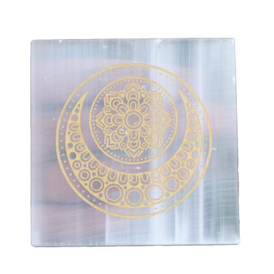REAL-GEMS Fengshui Selenite Charging Plate Engraved Seven Chakra for Cleansing and Charging Crystal, Reiki, Yoga, Meditation and Healing.