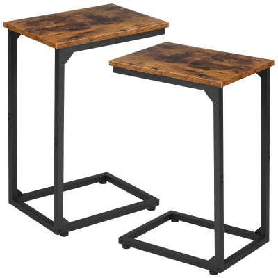 AMHANCIBLE C Shaped Side Table, End Tables Living Room Set of 2, Slide Under Couch Table for Sofa, TV Trays for Bedroom, Small Space, Rustic Brown HET02CBR