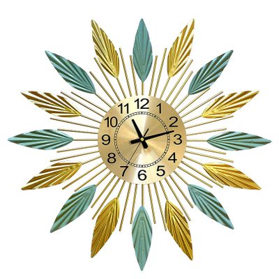 Clock Leaf Shape Large Wall Clock, Metal Wrought Iron, Simplicity Creativity Silent Wall Clocks, Easy to Read for Living Room/Home/Kitchen/Bedroom/Office