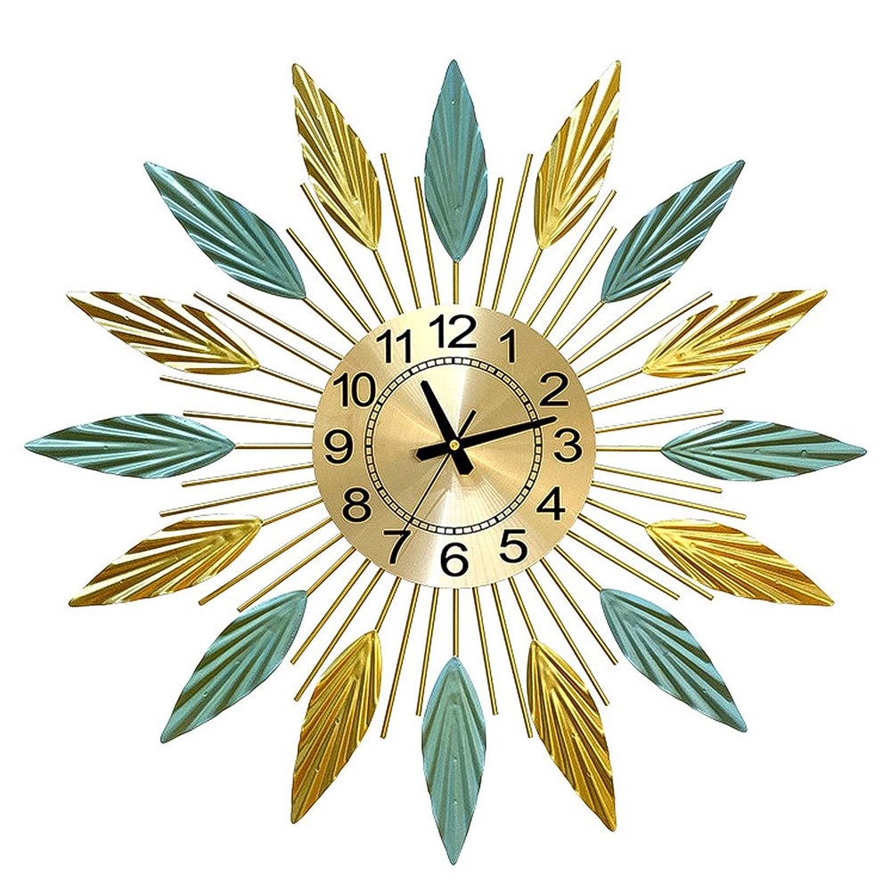 Clock Leaf Shape Large Wall Clock, Metal Wrought Iron, Simplicity Creativity Silent Wall Clocks, Easy to Read for Living Room/Home/Kitchen/Bedroom/Office
