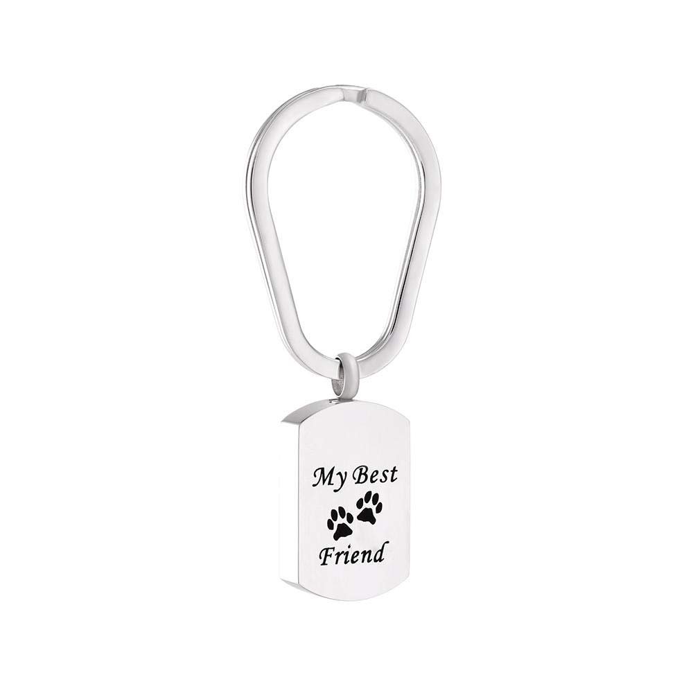 KBFDWEC My Best Friend Engraved Pendant &Keyring Stainless Steel Pet Memorial Cremation Urn Keychain Key Hooks