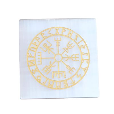 REAL-GEMS Tree of Life Etched Selenite Charging Plate, Charge Your Crystals, Healing Crystal 7 Chakra Selenite Slab,Plate